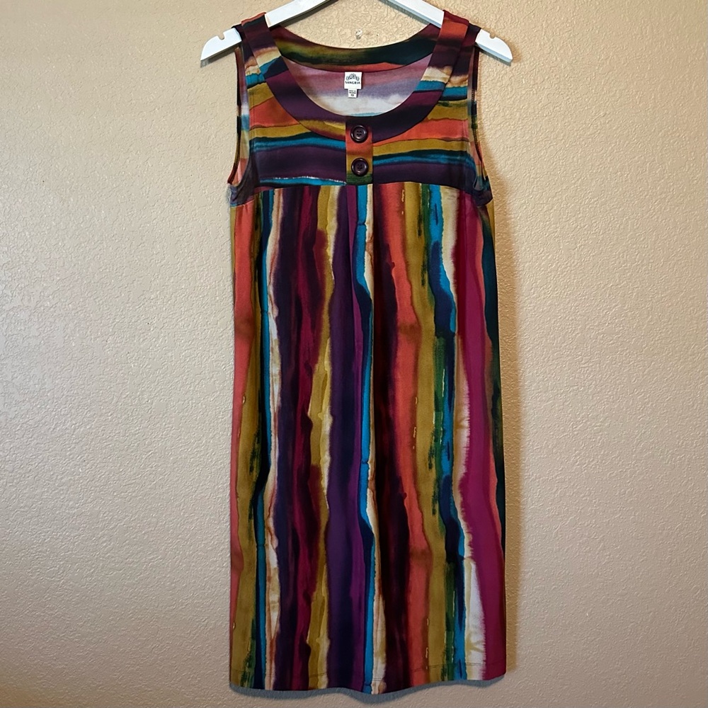 Sangria Women's Dress Sleeveless Black Knee Length Size 10 Stretch Art